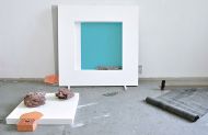 Arresto Momentum 2013, Installation View, (Errected Waterhole), MDF, acrylic, Sandstone, tile adhesive and slate 200x200x15cm